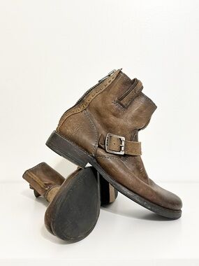 Frye Phillip Harness Short Boots Size 8.5 Brown Leather Moto Ankle Bootie